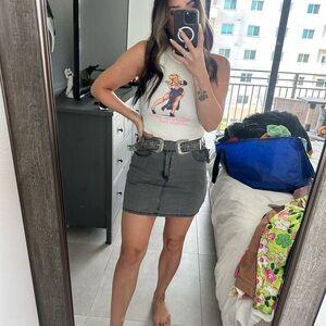 Stylish Gray Denim Skirt with Belt